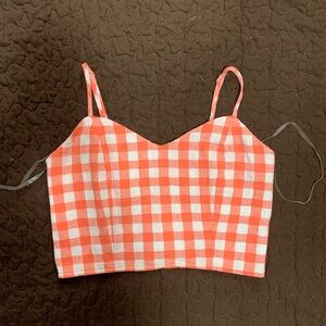 Gingham Checkered Crop Top - Red and White